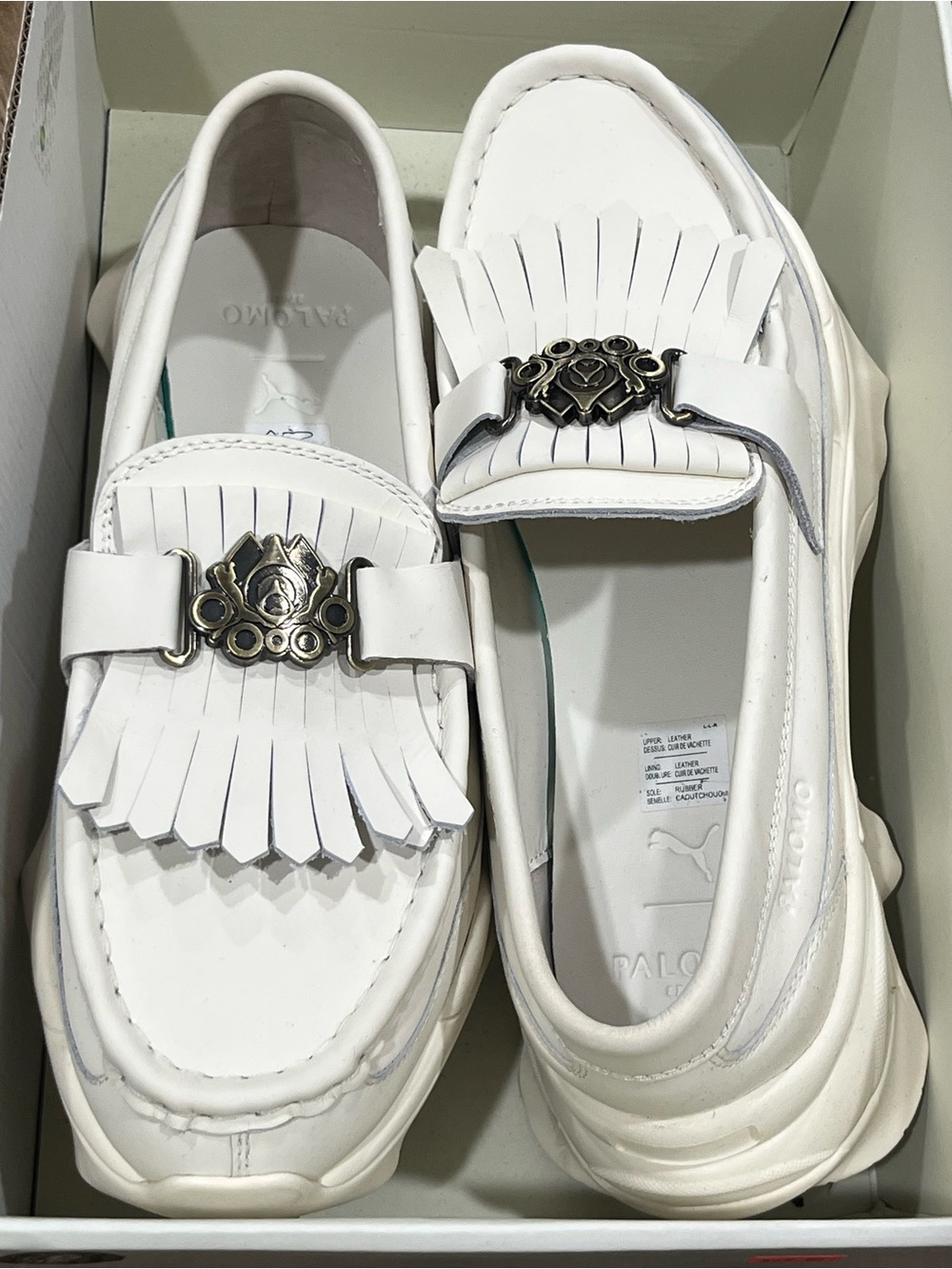 Palomo White Leather Fringe Loafers Puma x Nitefox Size 9